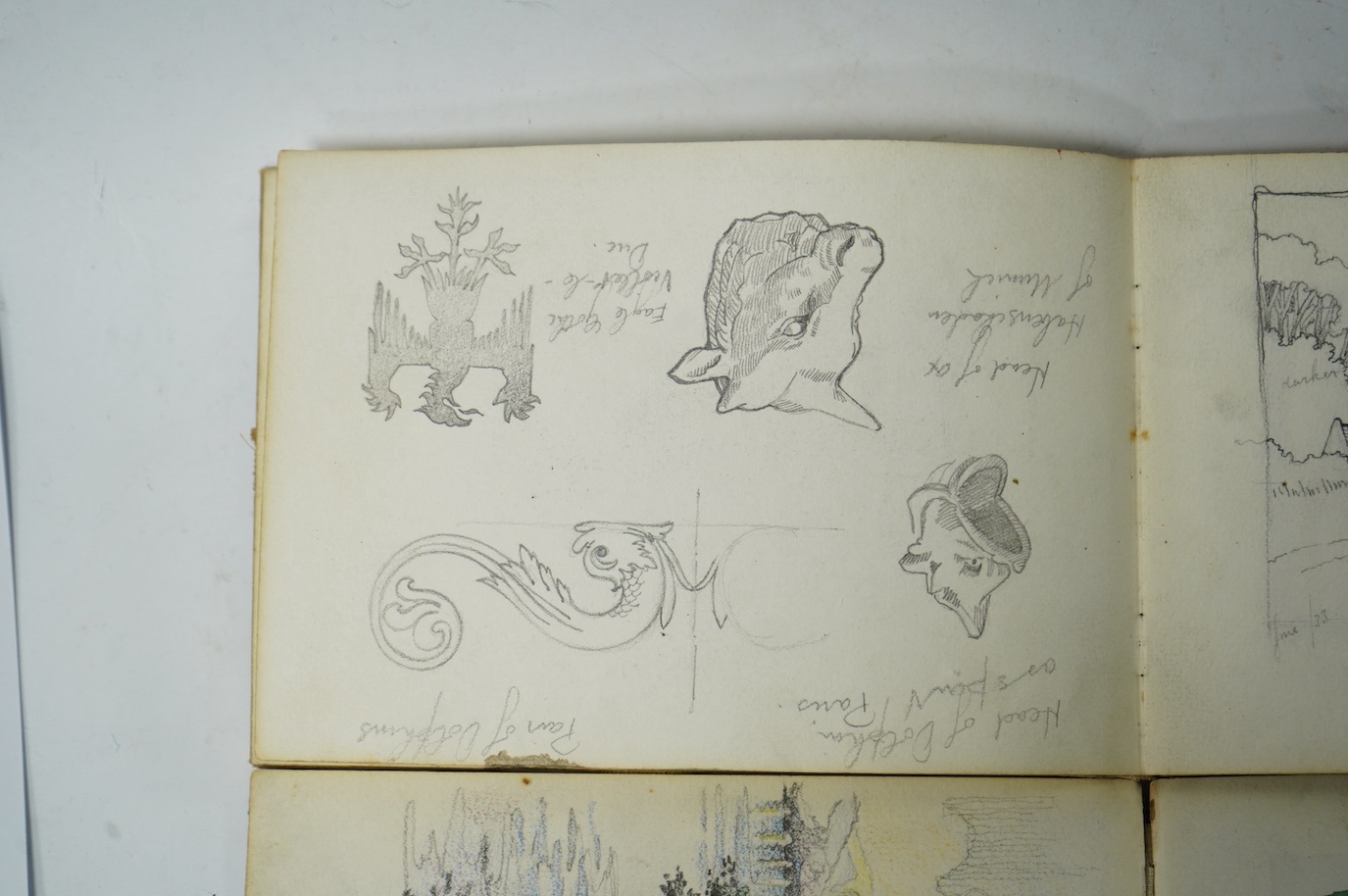 Two 20th century sketch books with watercolour, charcoal and paper sketches, some of Scottish landscapes and Art Deco portraits. Condition - fair